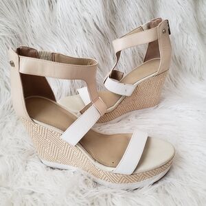 Antonio Melani CAM Leather Ankle‎ Strap Wedge Platform Sandal Women 9.5 M Zip